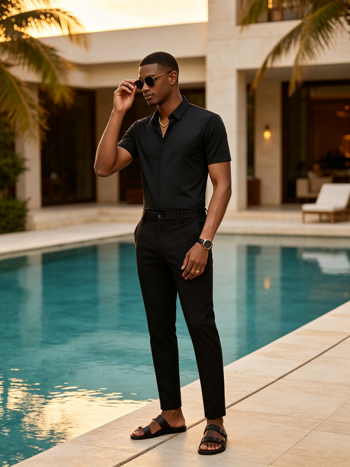 Short sleeved shirt ice silk men's business