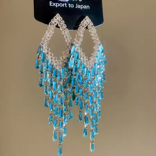 Rhombus Cubic Zirconia Tassel Drop Earrings