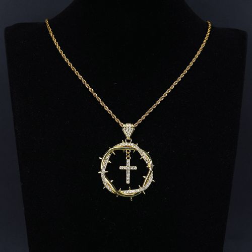 Thorn Circle Cross Pendant Chain Necklace