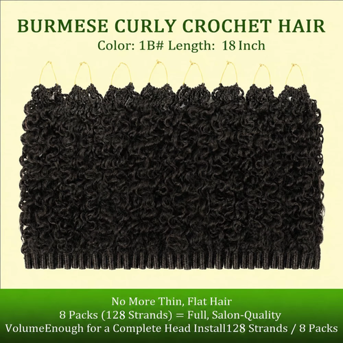 18-Inch Pre-Looped Curly Crochet Hair Extensions – Soft Natural-Looking Hair, 60g