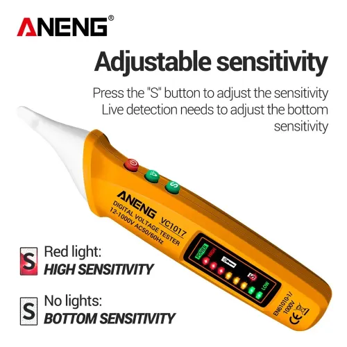 Non Contact Voltage Tester Adjustable Sensitivity Live Zero Line Detect Torch Light LED Alarm Handheld Testing Tool