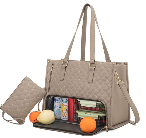 Premium 15.6 Inch Laptop Insulated Lunch Compartment Quilted Large Capacity Crossbody Bag for Women Business Work
