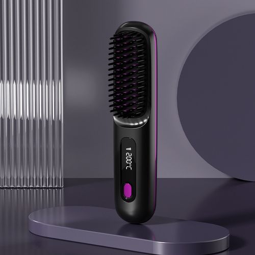 USB Charging Portable Hair Straightener Brush, Cordless Straightening Comb LED Display & Ceramic Coating, Ionic Technology