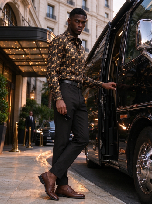 Luxury Black Gold Printed Business Shirt