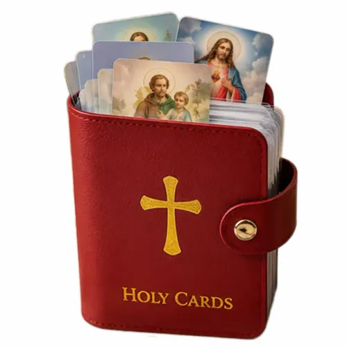 Catholic Leather Holy Card Holder Prayer Card Organiser With Snaps Closure Waterproof Large Capacity Card Collection For Fans
