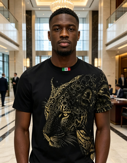 Premium Gold Foil Men's Slim Fit T Shirt Breathable Soft Cotton Minimalist Style Versatile Summer Round Neck
