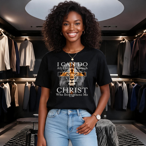 I Can Do Everything Through Christ, Christian Faith, Unisex, Black Short Sleeve Crew Neck, Religious Clothing, Vintage Casual Crew Neck Print T-Shirt