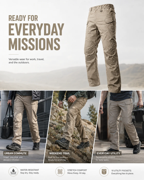 Mens Waterproof Multi-Purpose Cargo Pants – Rugged Durability, Stretch Comfort 10-Pocket Storage