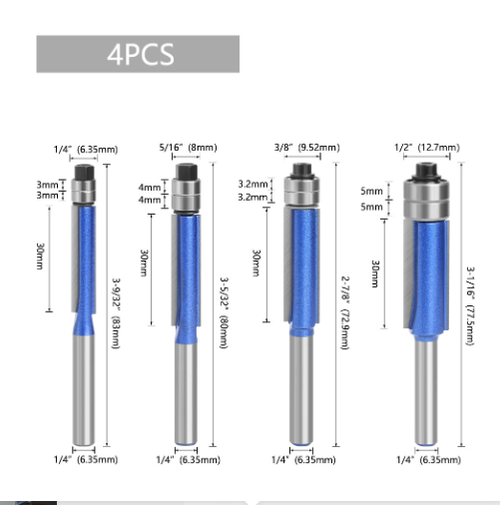 6mm A quarter Double Bearing Carbide Flush Trim Router Bits for Wood Biaxial Trimming Tool Carving Milling Cutter Woodworking Tools