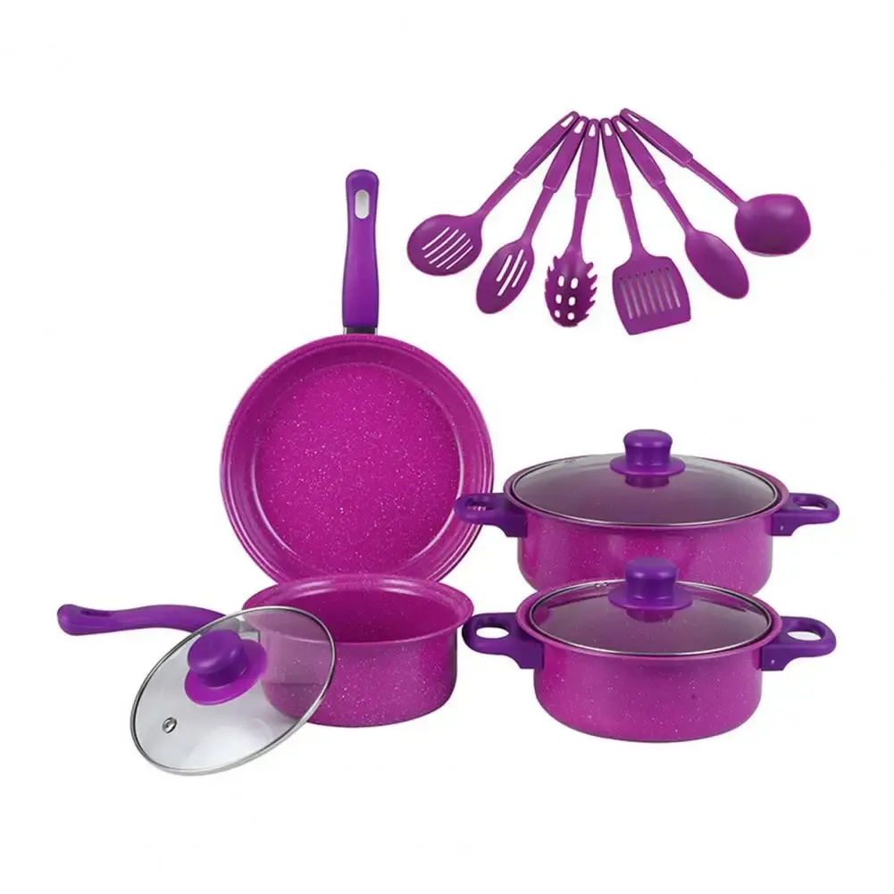 13-piece Cooking Set 13-piece Non-stick Cookware Set with Food-grade Iron Pots Anti-scald Handles Glass Lids Capacity for Home