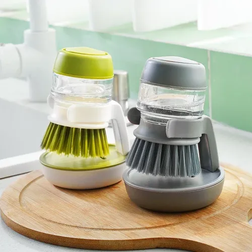 Soap Dispenser Palm Dish Brush Equipped with Storage Bracket Bowl Cleaning Tool with Drainage Base Kitchen Utensils for Cookware