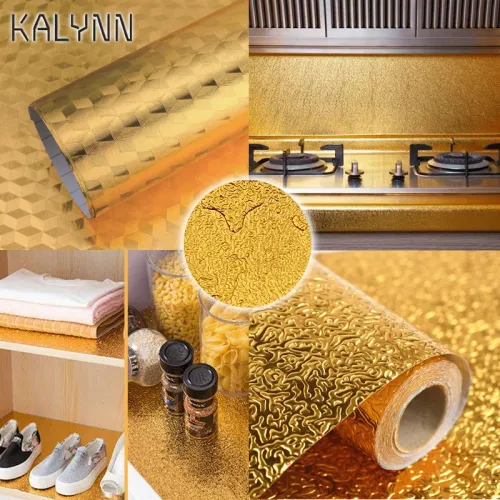 6pcs 40cm*1m Gold Self Adhesive Wallpaper Metal Look Kitchen Oil Waterproof Contact Paper Peel