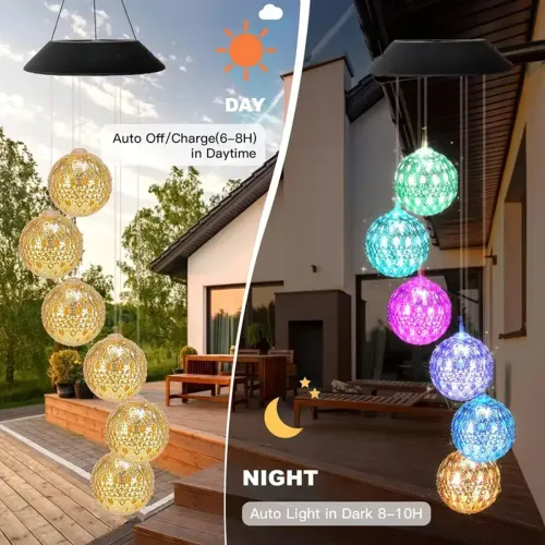 Solar Moroccan Ball Wind Chime Lamp Villa Arrangement Colorful Hanging Light For Home Patio Grass and Terrace Decoration