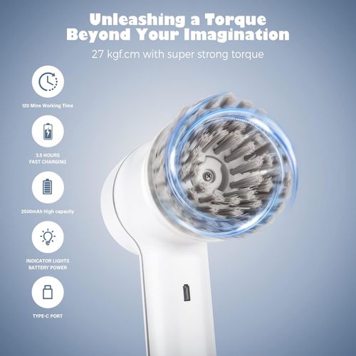 Electric Spin Scrubber Cordless Electric Cleaning Brush with 5 Replaceable Brush Heads, Rechargeable