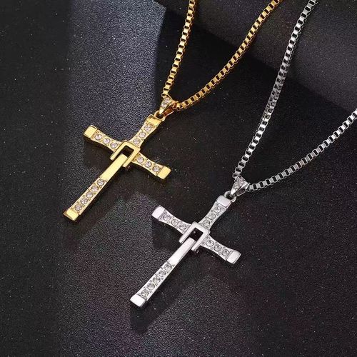 Stainless Steel Chain Gold Sliver Color Cross Pendant Necklace Men Women Hanging Activity Male Gift