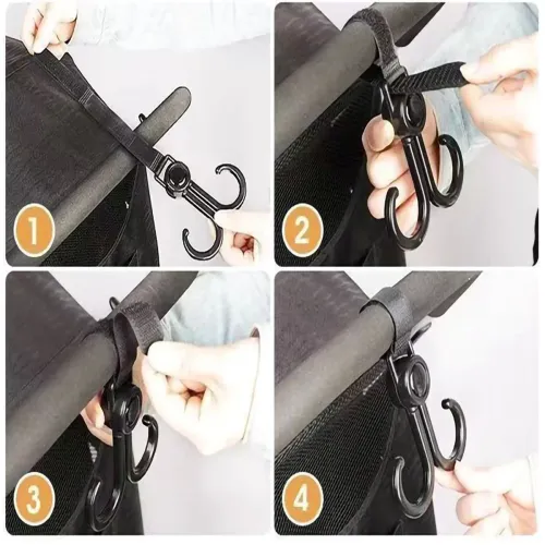 10pcs Double Hook Baby Stroller Hanger 360-degree Rotation Adjustment Cart Hook and Loop Fastener Stroller Accessories