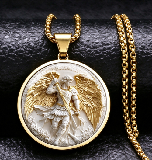 Men's Stainless Steel Archangel Michael Pendant Necklace