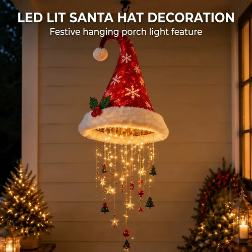 Hanging Santa Hat LED Tree Lights | Cascading Holiday Glow