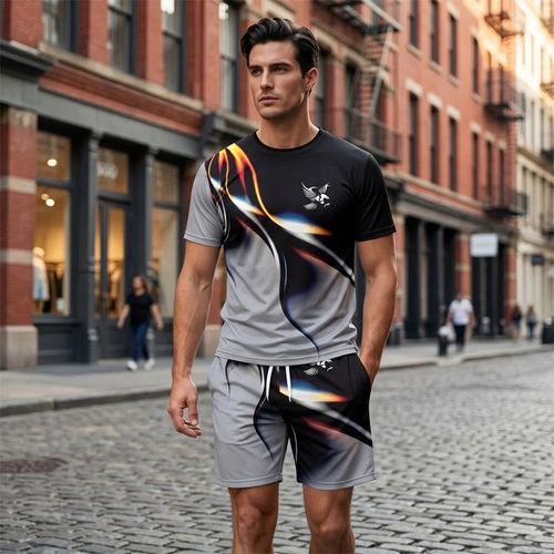 🔥New Arrivals-Men's Abstract Print T-Shirt and Shorts Set