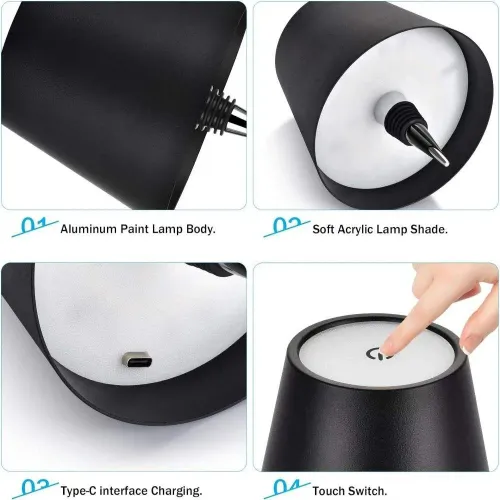 USB Charge Bottle Table Lamp Touch Control of 3 Colors and Stepless Dimming Night Lamp