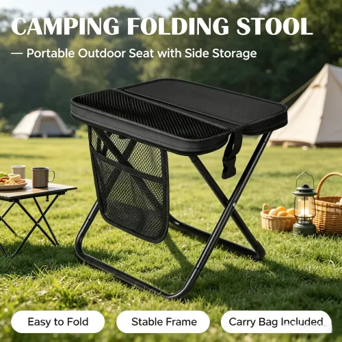 Portable folding camping stool with shoulder strap (for picnics and outdoor use)