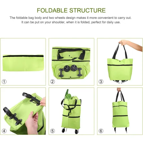 2-in-1 Foldable Portable Rolling Handbag Shopping Cart with Waterproof Feature Shopping Bag Trolley and Wheels for Easy Shopping