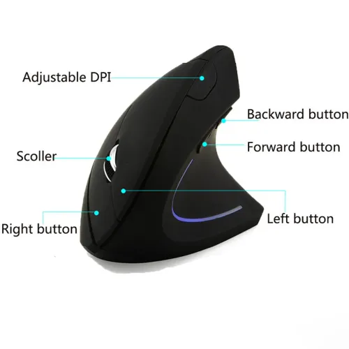 Vertical Ergonomic Mouse — Portable, Bluetooth, Battery-Powered