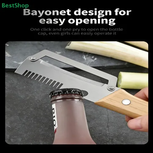 Multifunctional Stainless Steel Peeler with Wooden Handle,3-in-1 Scallion Shredder Fruit Peeler Bottle Opener for Kitchen