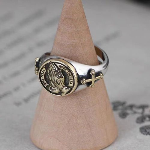 2PCS Men's Ring Personalized Retro Prayer Hand Open Mouth Prayer Creative Ring Fashionable Charm Jewelry Gift