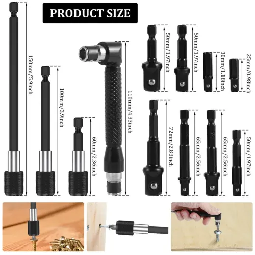 6PCS Flexible Drill Bit Extension Rotatable Socket Adapter Hex Shank 105° Right Angle Drill Attachment Screwdriver 90° Angled Bits
