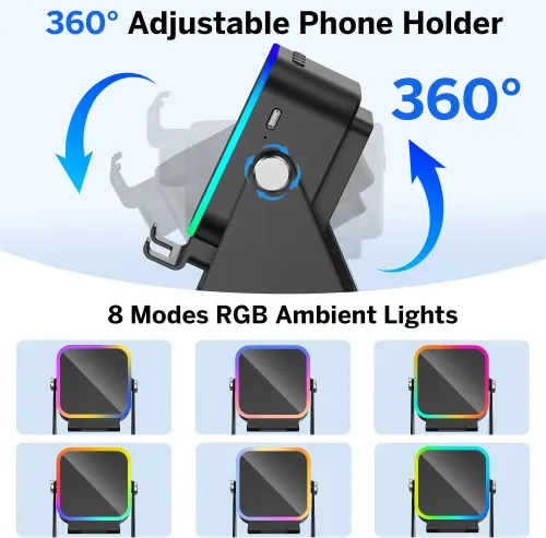 5 In 1 Auto-induction 5000mAh Wireless Induction Speaker 8 RGB Lights HIFI Sound Portable Bluetooth Phone Holder