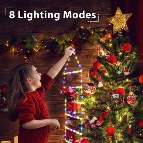 Santa Claus climbing ladder lights, colorful lights, Christmas tree wall decoration lights