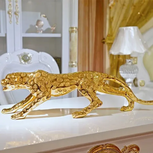 decorative art GOOD LUCK Cheetah leopard golden Sculpture Statu