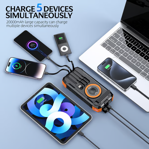 💡 20000mAh Hand-Cranked Magnetic Wireless Charger & Solar Power Bank