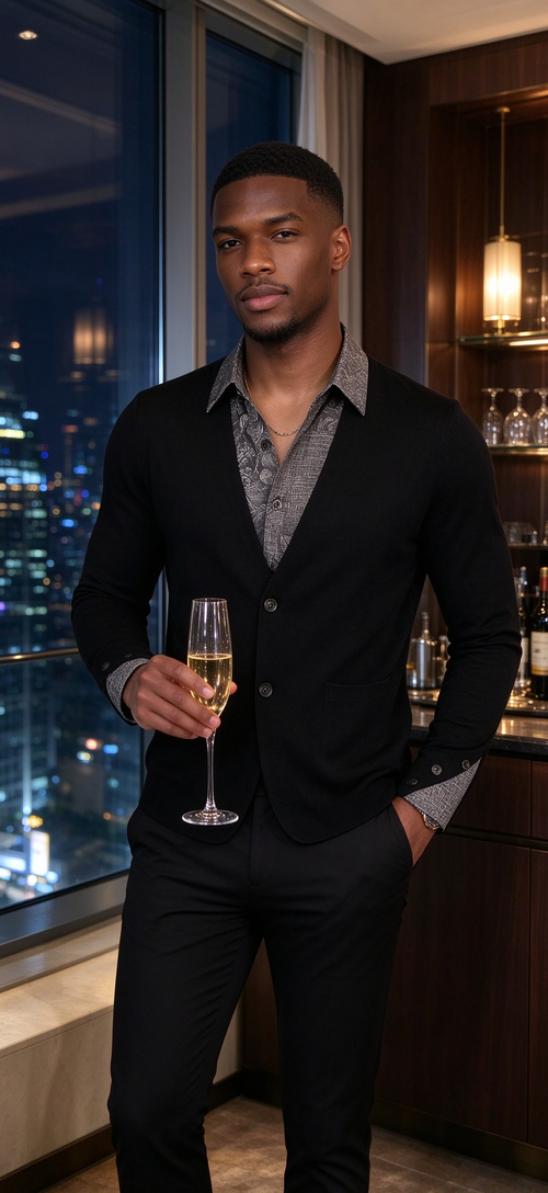 New faux-layered style jacket a versatile, trendy, long-sleeved piece suitable for business-casual wear.