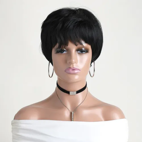 Synthetic Short Curly Black Wigs For Women 10 Inch Natural Looking Wig Suitable