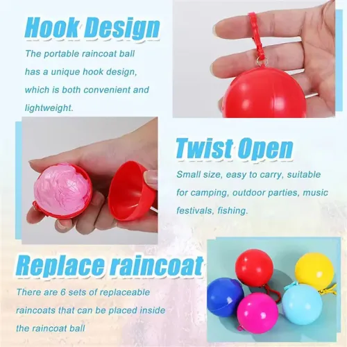 5pcs New Portable Disposable Raincoat Keychain Compression Ball Pocket Ball Outdoor Adult Travel Hangable Poncho Camping Gear