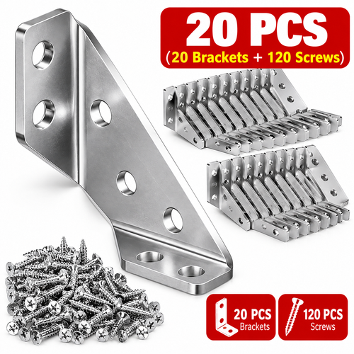 140PCS Stainless Steel Corner Brace, 90°Right AngleSupport Bracket for Cabinets & Furniture, Premium Stainless Steel Corner Brackets