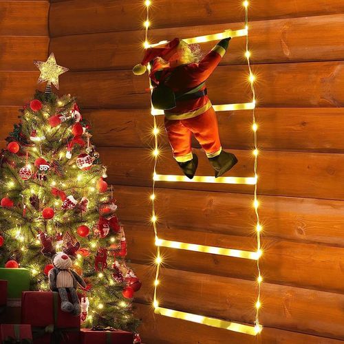 Santa Claus climbing ladder lights, colorful lights, Christmas tree wall decoration lights