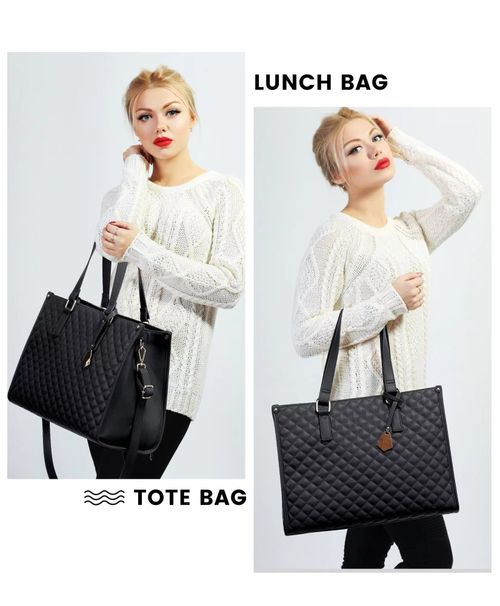 Premium 15.6 Inch Laptop Insulated Lunch Compartment Quilted Large Capacity Crossbody Bag for Women Business Work