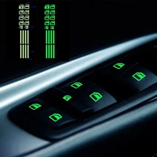 5pcs Car Luminous Car Window Button Sticker Night Glowing Lifting Switch Safety Decoration Stickers Door Window Lifter Switch Decals