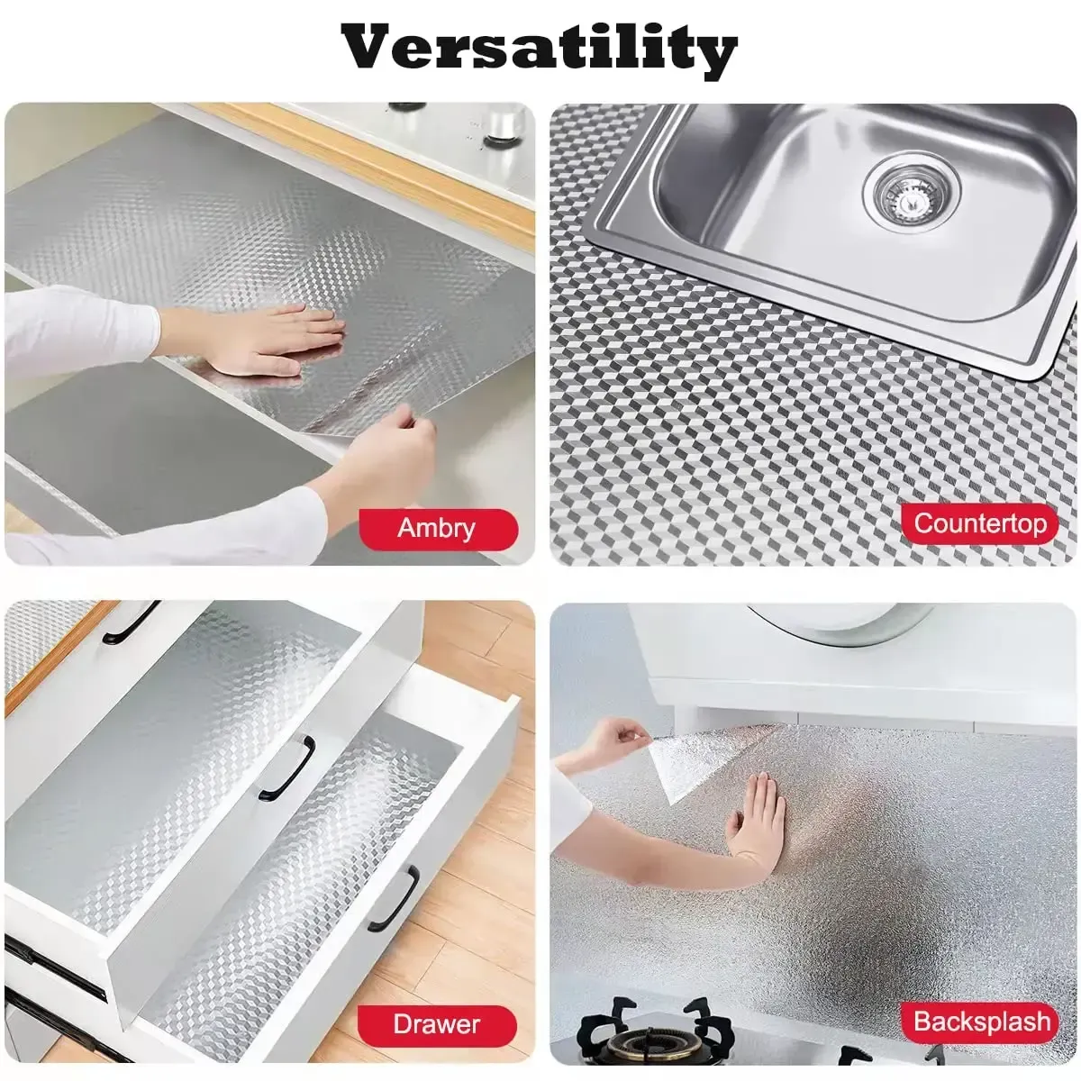 Stainless Steel Kitchen Oil-Proof Adhesive Wallpaper Roll 300cm*80cm