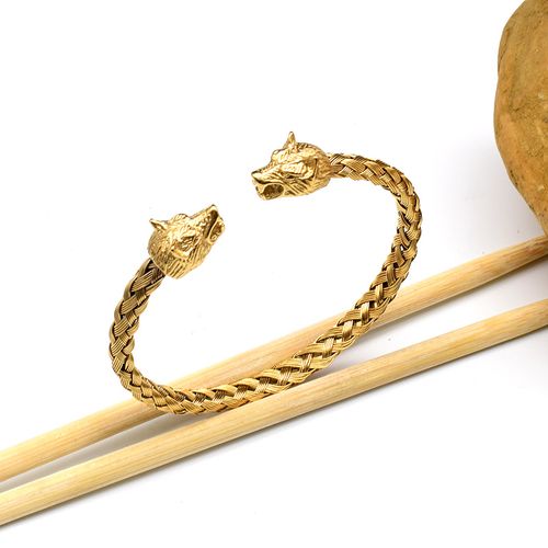 Stainless Steel Skull Open Men's Bracelet Wolf Head Woven Chain Charming Male Wrist Accessories Wholesale Birthday Gift