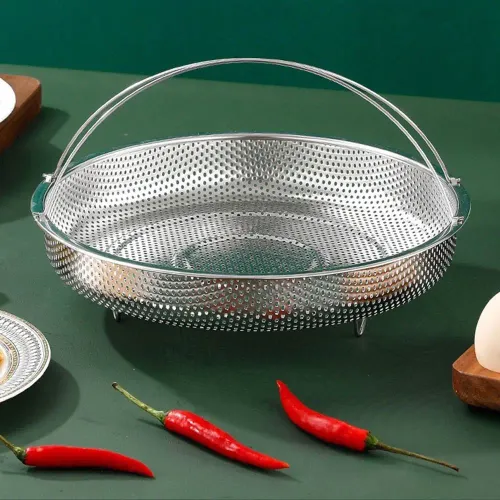 Stainless Steel Food Steamer Basket Pressure Cooker Steamer Basket with Handle Steaming Grid Drain Drainer Cooking Utensils
