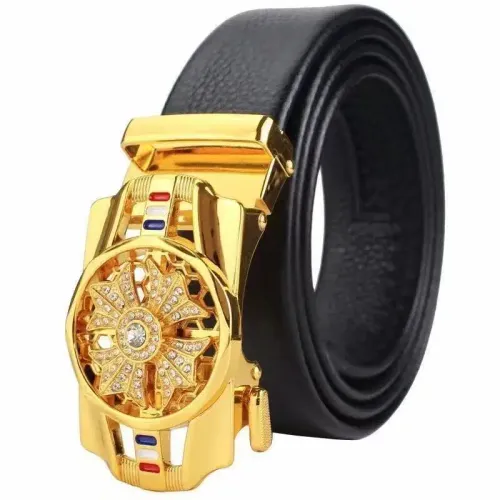1PCS Extravagant Male Leather Belt with Automatic Rotary Buckle, Rhinestone Enriched Waistband Luxury