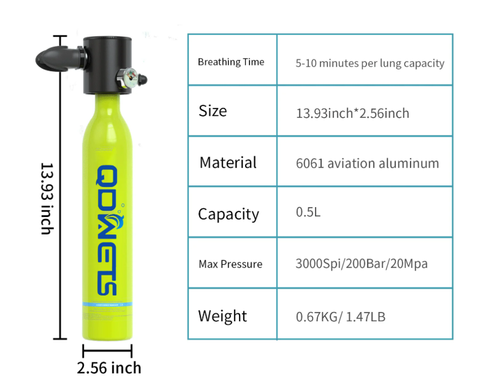 DIDEEP 0.5L Scuba Oxygen Tank New Diving Equipment for Underwater Breathing Training