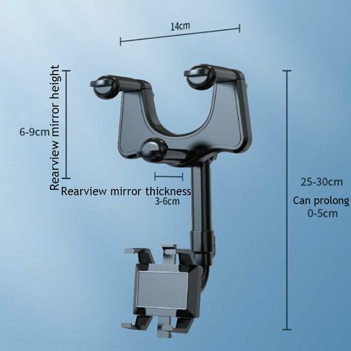 360 Car Rearview Mirror Phone Holder with Rotatable, Adjustable, and Telescopic Function