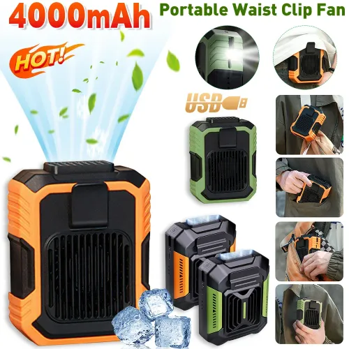 Portable Air Conditioner,Waist Clip Fan with 5-8H,Neck Fan,3 Speeds, USB Rechargeable,for Summer Outdoor Work Jobsite Hiking