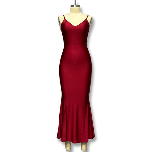 Deep V-neck backless halter dress, slim-fitting sexy fishtail dress