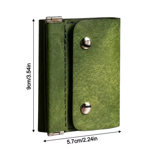 New Leather Compact Trifold Wallet Button Closure Vintage Tri-Fold Billfold Portable Leather Wallet